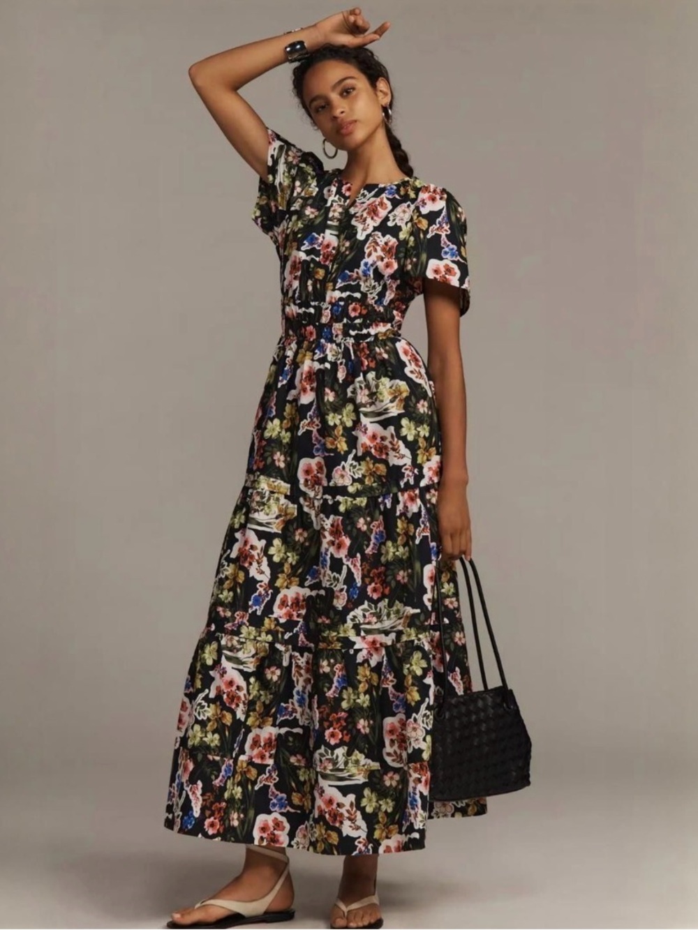 Anthropologie Somerset Black Floral Maxi Dress Size XS NWT
